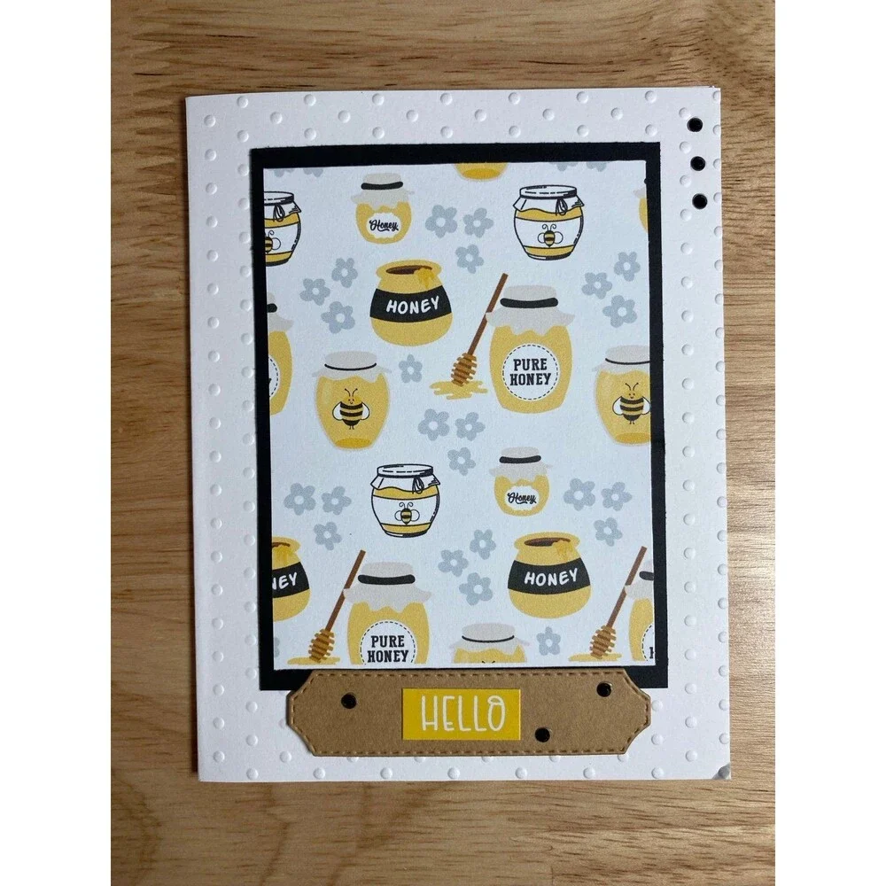 Bee & Honey Hello Greeting Card – Handmade A2 Card – All Occasion Blank Card